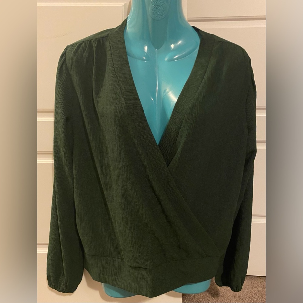 ANN TAYLOR wrap style green blouse